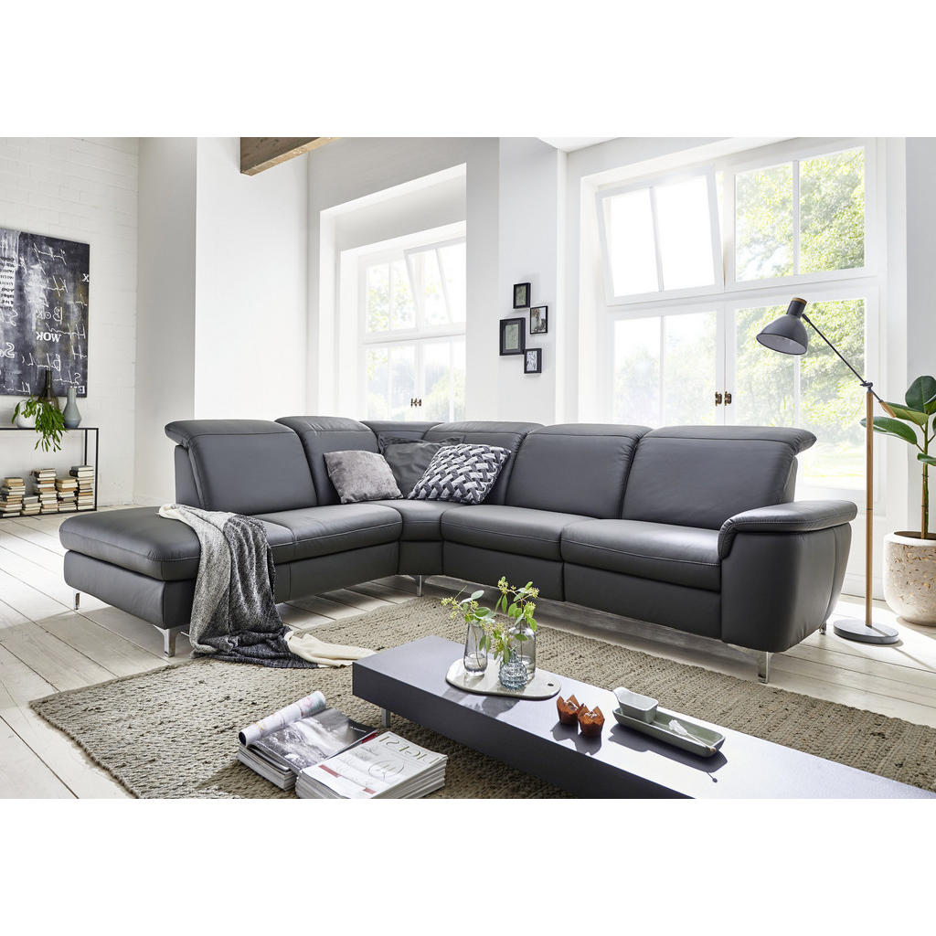 Thumbnail - Cantus Ecksofa, Anthrazit, Leder, Echtleder, Color-Finish-Leder, 4-Sitzer, L-Form, 289x242 cm, Goldenes M, Rückenfutter,...