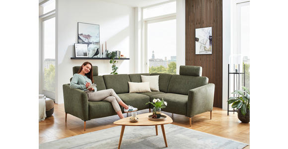 ECKSOFA Olivgrün Flachgewebe - Eichefarben/Olivgrün, Design, Holz/Textil (238/186cm) - Valnatura
