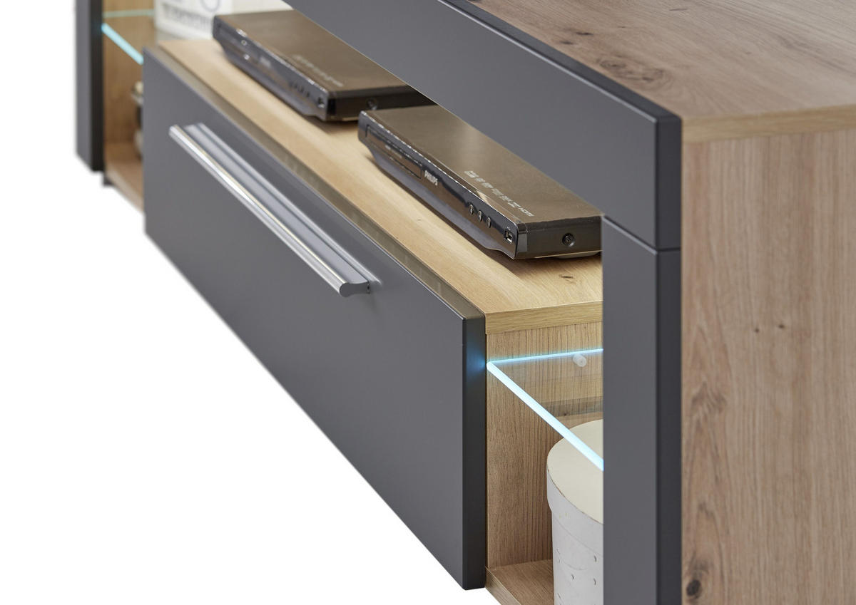 TV-ELEMENT - Eichefarben/Silberfarben, Design, Glas/Holzwerkstoff (153/44/44cm) - Carryhome