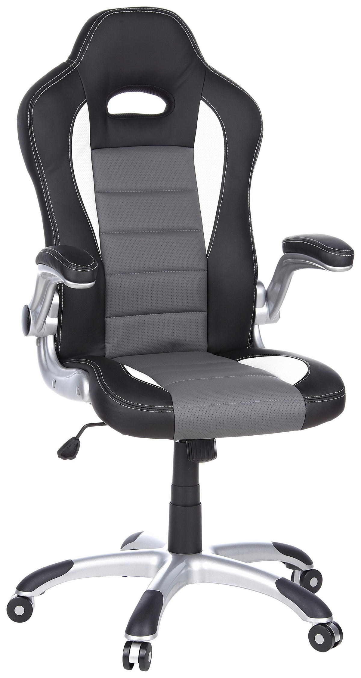 HERNÁ STOLIČKA, vzhľad kože, sivá, čierna, biela - čierna/sivá, Modern, textil/plast (64/118/57cm) - MID.YOU