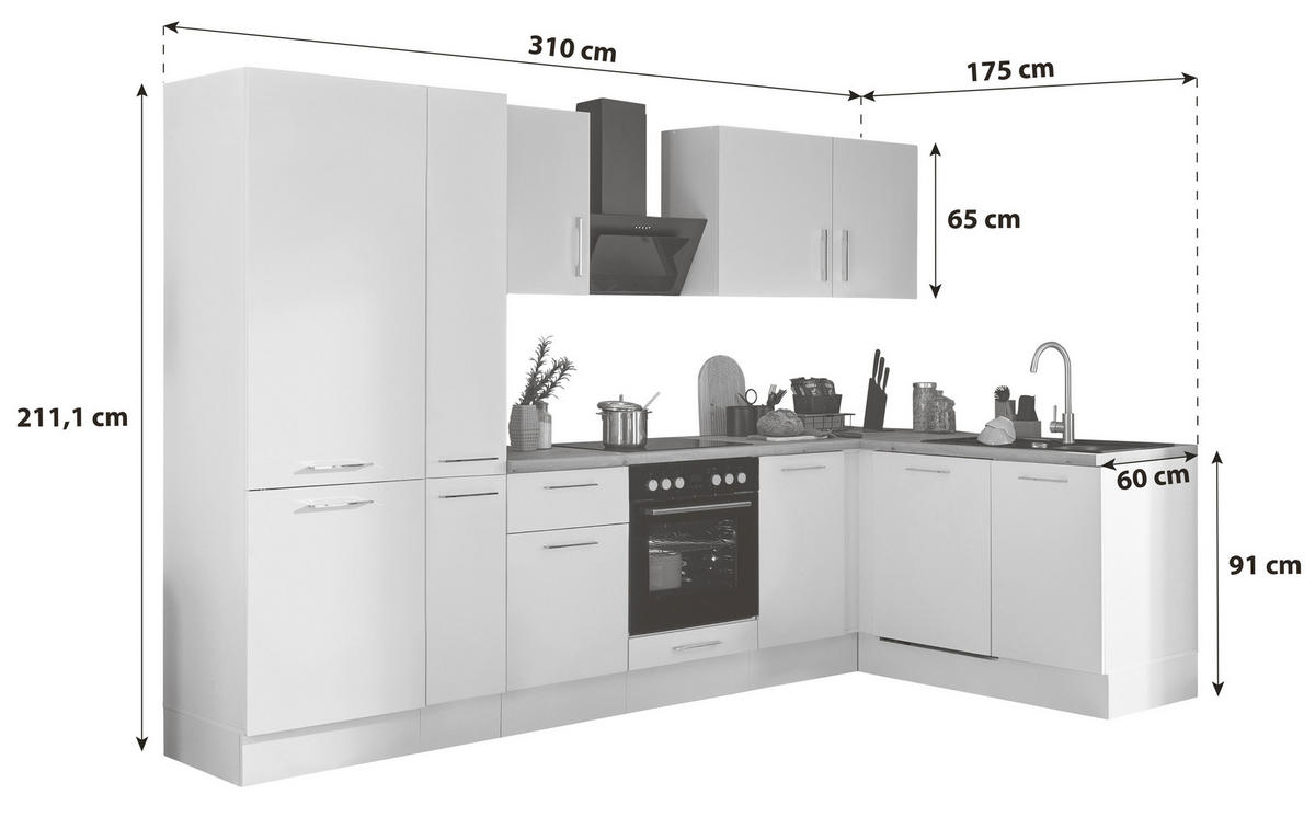 ECKKÜCHE 310/175 cm  in Weiß, Eiche Artisan  - Chromfarben/Weiß, Basics, Holzwerkstoff/Metall (310/175cm) - MID.YOU