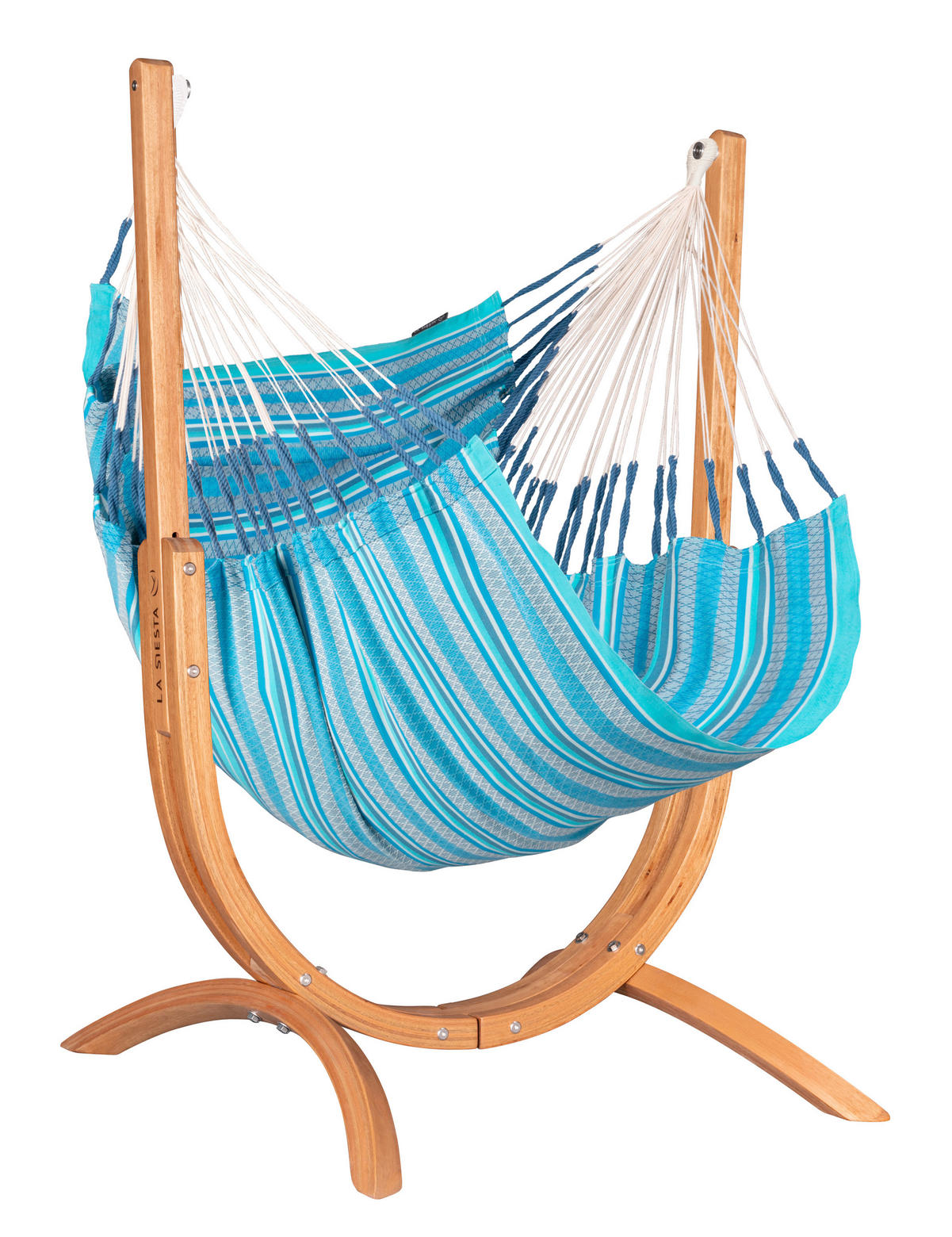  HÄNGEMATTE Grau, Türkis Gestell  - Türkis/Eukalyptusholzfarben, KONVENTIONELL, Holz/Textil (100/152/92cm) - La Siesta