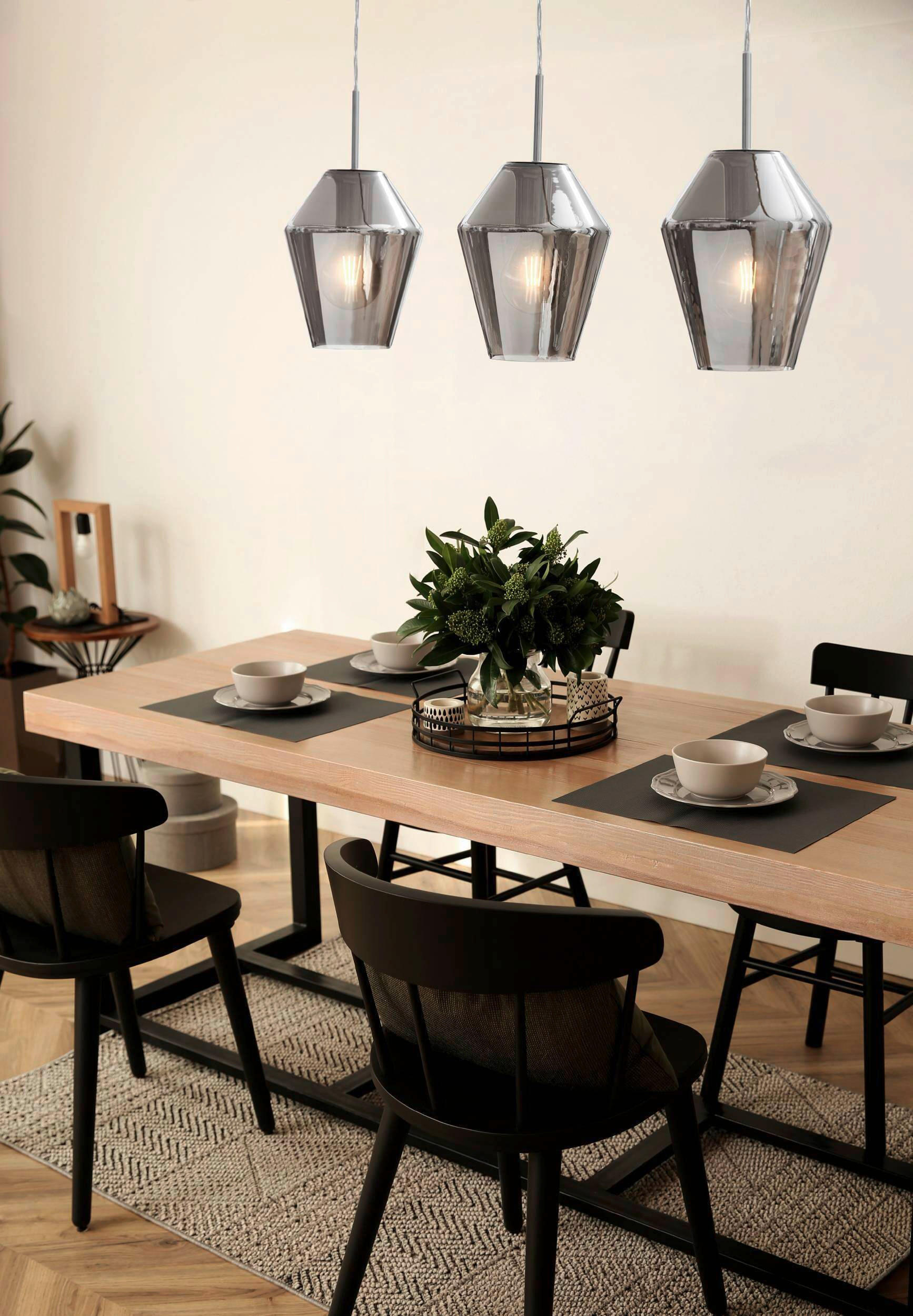 HÄNGLAMPA Murmillo 77/17/150 cm  - kromfärg/svart, Design, metall/glas (77/17/150cm) - Eglo