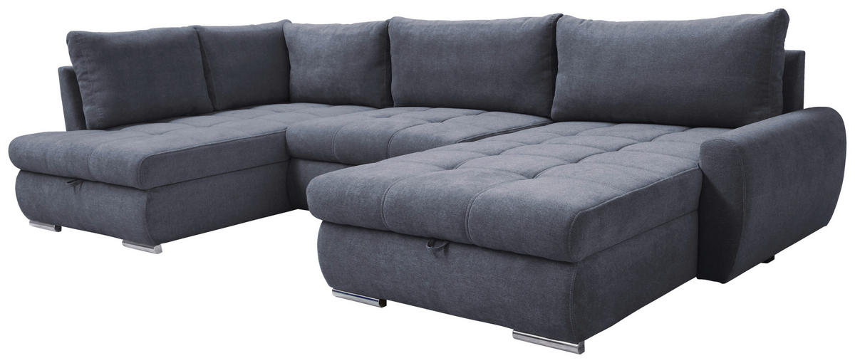 ECKSOFA in Velours Grau  - Chromfarben/Grau, Design, Kunststoff/Textil (173/322/174cm) - Livetastic