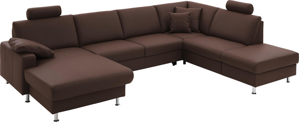 SOFFA i äkta läder mörkbrun  - aluminiumfärg/mörkbrun, Design, metall/läder (165/339/233cm) - Beldomo Premium