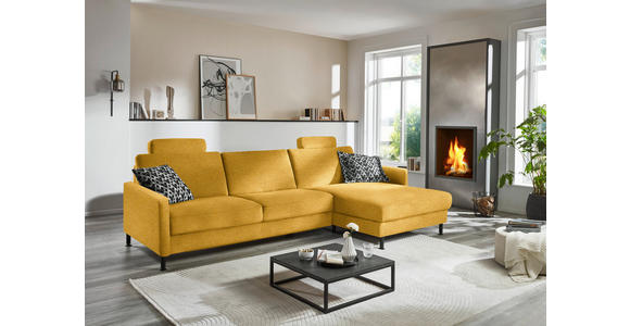 ECKSOFA  in Chenille, Flachgewebe Currygelb  316/175 cm  - Currygelb/Schwarz, Design, Textil/Metall (316/175cm) - Dieter Knoll