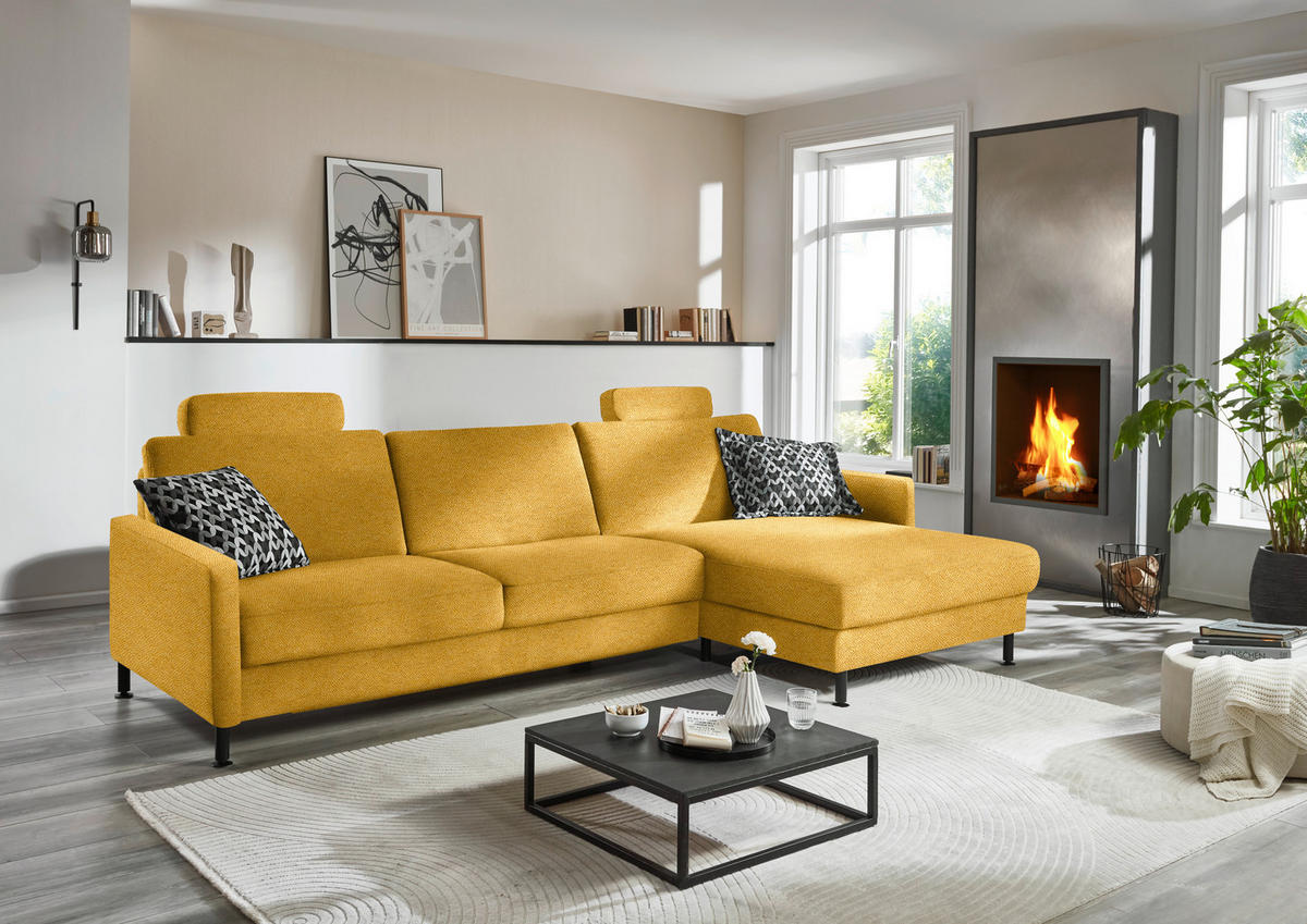 ECKSOFA  in Chenille, Flachgewebe Currygelb  316/175 cm  - Currygelb/Schwarz, Design, Textil/Metall (316/175cm) - Dieter Knoll