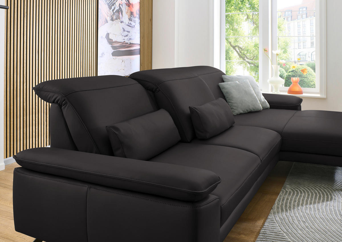 ECKSOFA in Echtleder Dunkelbraun  - Dunkelbraun/Schwarz, Design, Leder/Metall (332/193cm) - Dieter Knoll