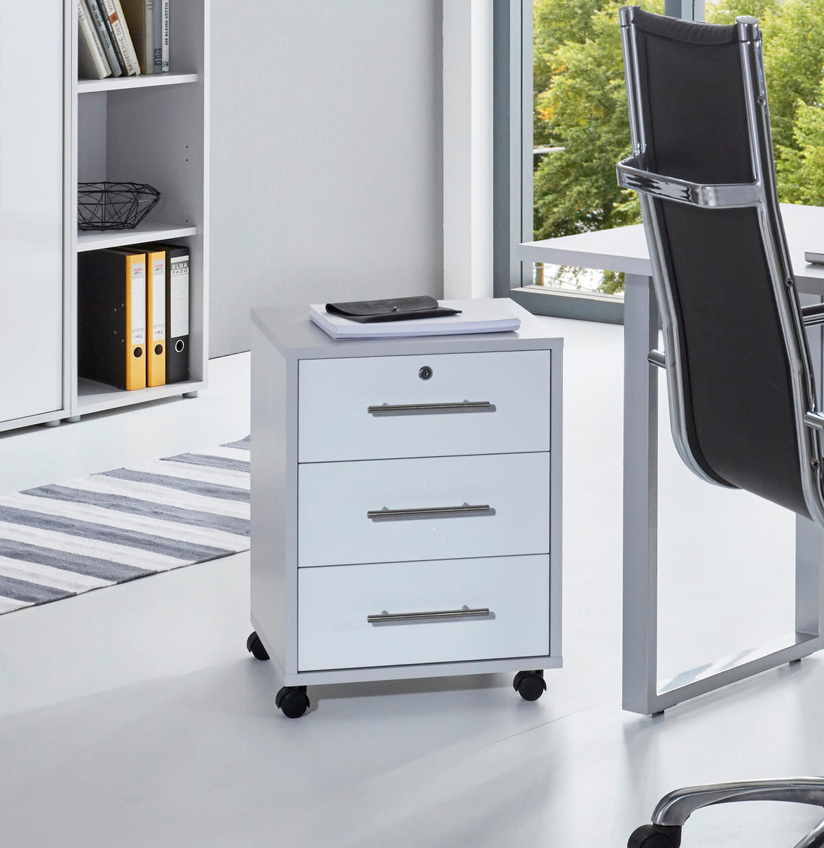 BÜRO erweiterbar, abschließbar Grau, Weiß - Weiß/Grau, MODERN, Holzwerkstoff/Metall - MID.YOU