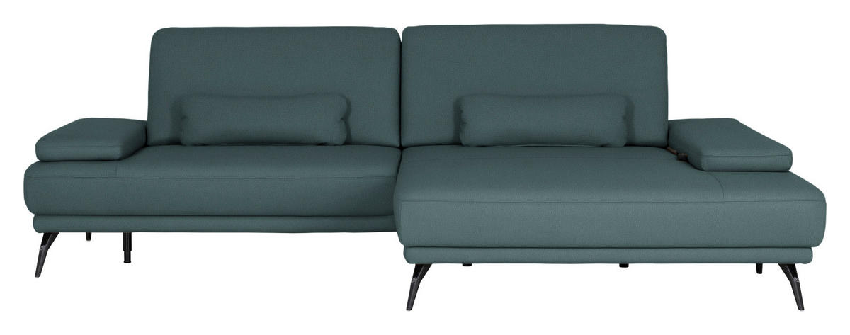 ECKSOFA Echtleder Graublau  - Graublau/Schwarz, Konventionell, Leder/Metall (301/180cm) - Joop!