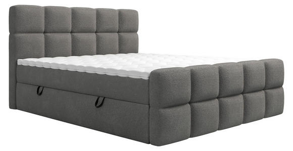 BOXBETT 180/200 cm,  in Dunkelgrau, gepolstertes Kopfteil, Bettkasten, Topper, H3 = fest  - Dunkelgrau, Design, Kunststoff/Textil (180/200cm) - Xora