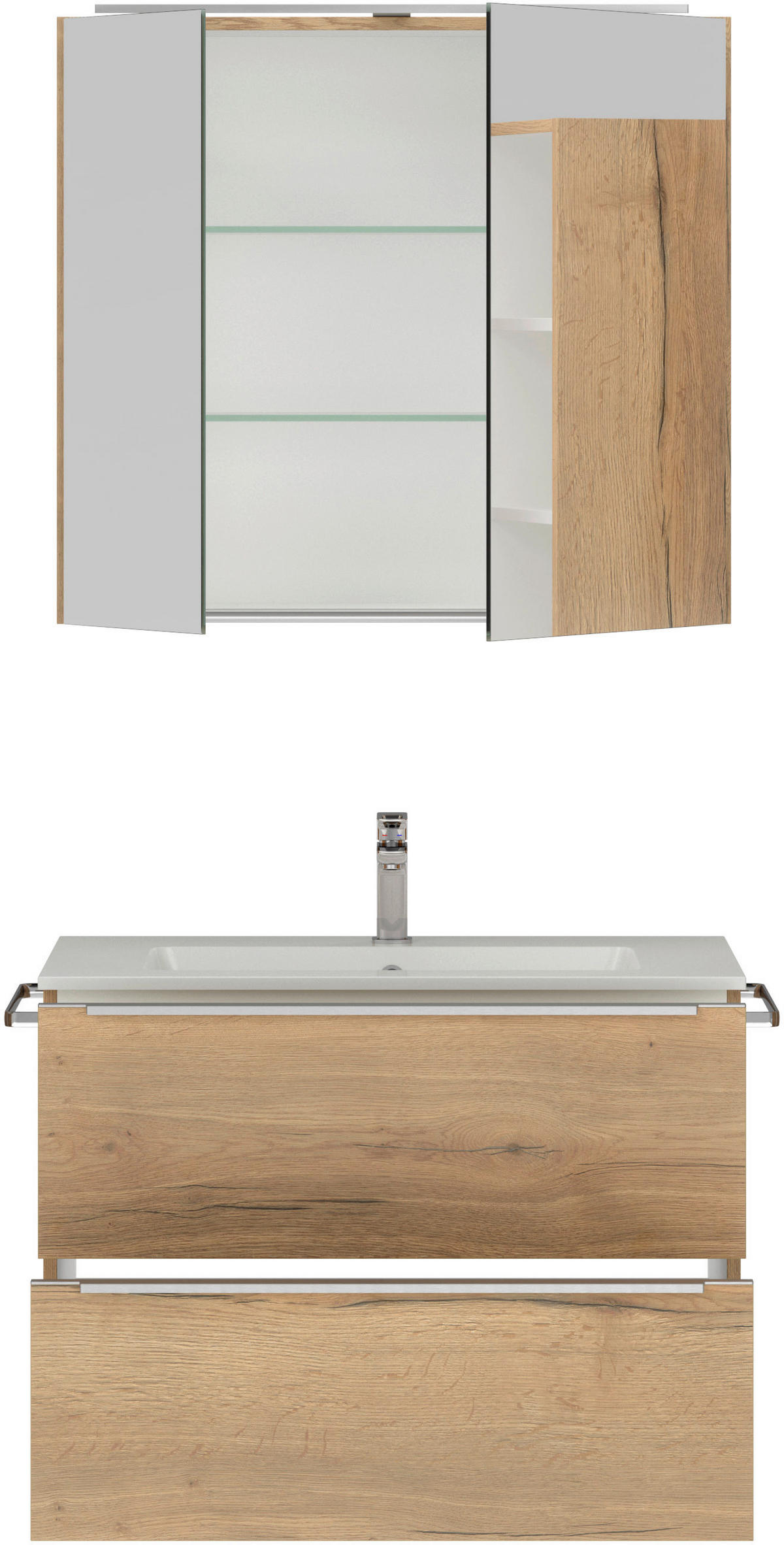 BADEZIMMER 3-teilig  in 81 cm  - Edelstahlfarben/Eichefarben, MODERN, Holzwerkstoff/Stein (81cm) - Nobilia