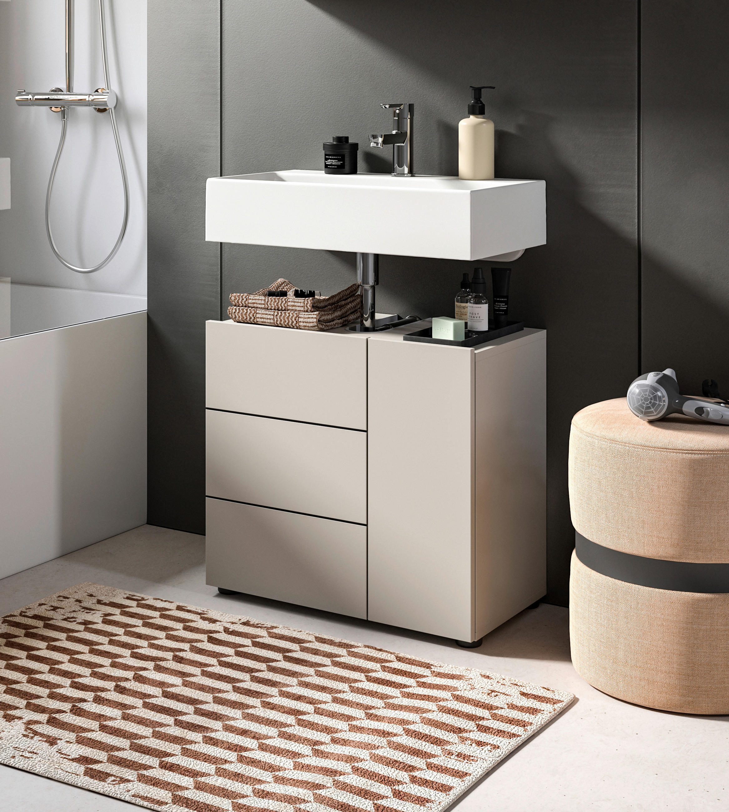 WASCHBECKENUNTERSCHRANK 60/57/34 cm  - Kaschmir/Schwarz, MODERN, Holzwerkstoff/Kunststoff (60/57/34cm) - MID.YOU