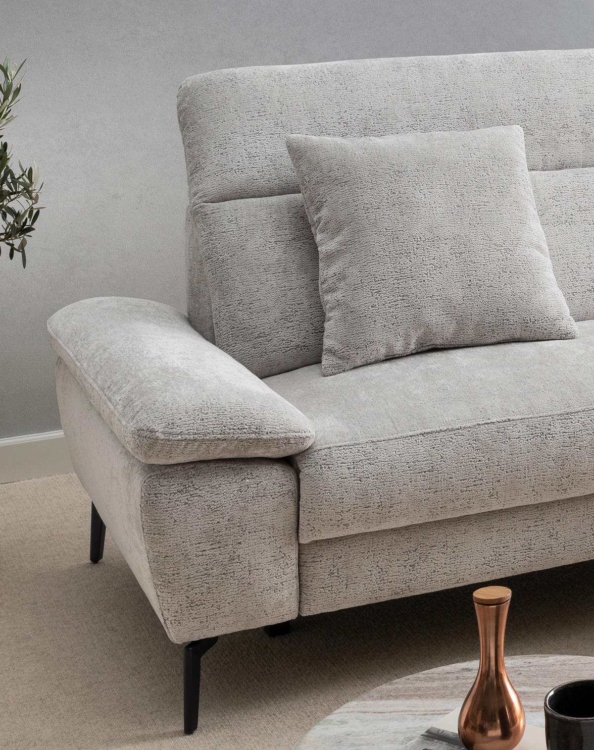 ECKSOFA Chenille Silberfarben  - Silberfarben/Schwarz, Konventionell, Textil/Metall (300/178cm) - Livetastic
