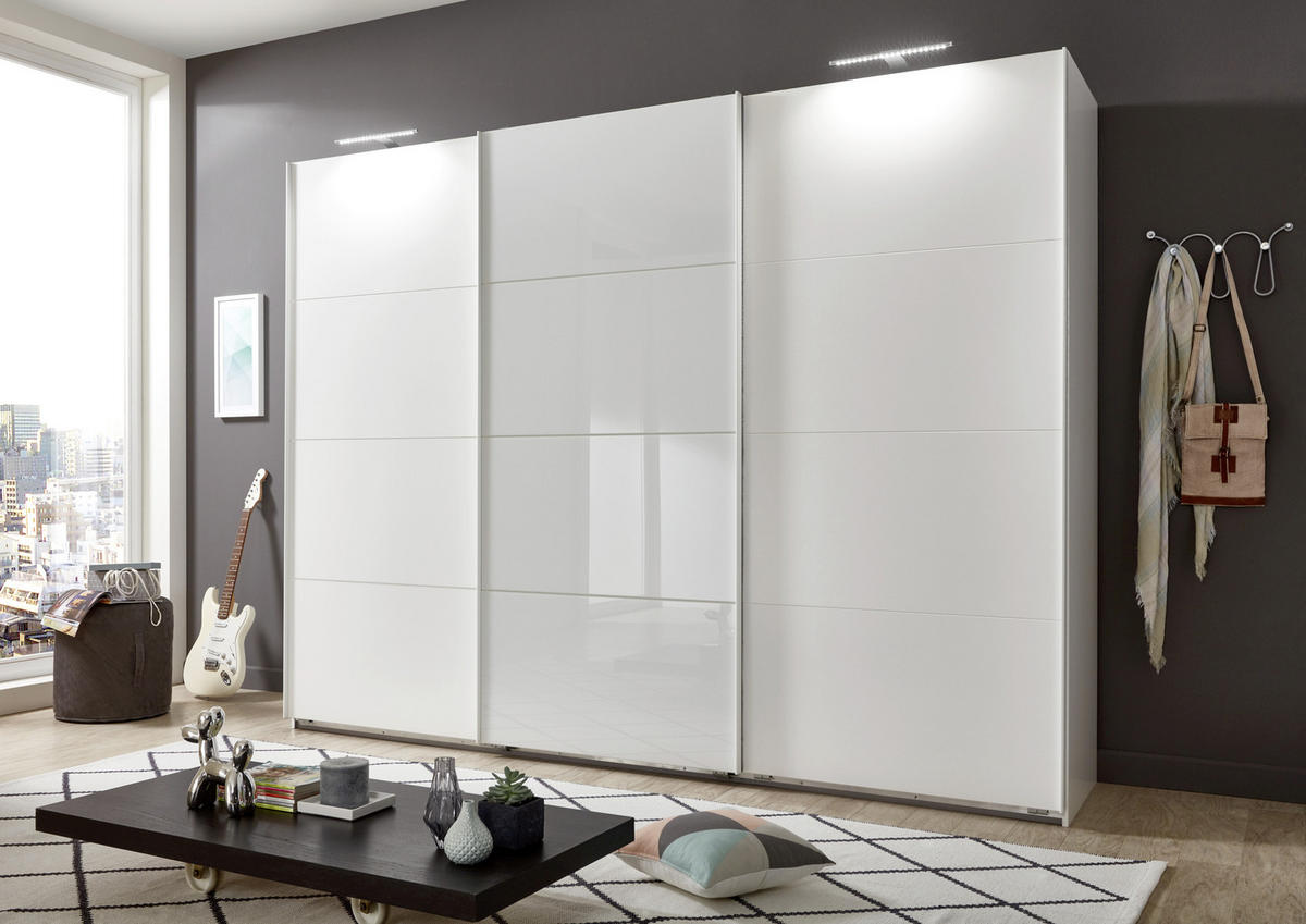 GARDEROB MED SKJUTDÖRRAR 270/210/65 cm 3-dörrar - vit/vit högglans, Basics, metall/trämaterial (270/210/65cm) - Livetastic