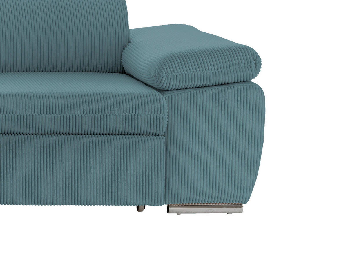 ECKSOFA Cord Petrol  - Chromfarben/Petrol, Design, Textil/Metall (228/283cm) - Livetastic