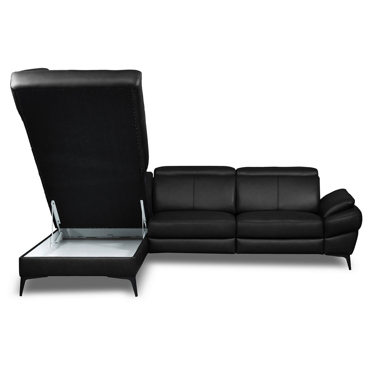 ECKSOFA Lederlook Echtleder Schwarz  - Schwarz, Design, Leder/Textil (211/264cm) - Livetastic