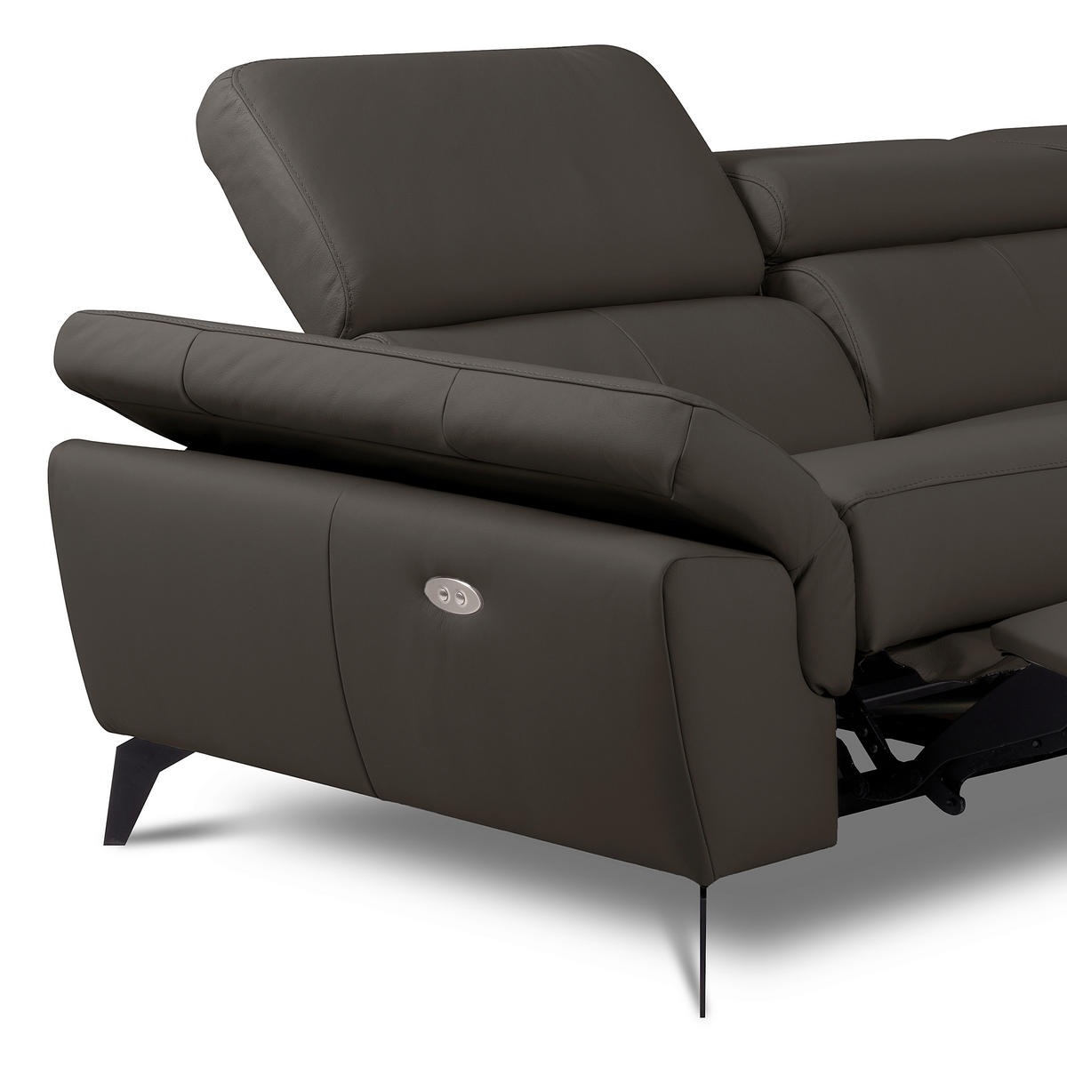 ECKSOFA SONO in Lederlook Echtleder Dunkelbraun Armteilverstellung, Kopfteilverstellung  252/179 cm  - Dunkelbraun/Schwarz, Design, Leder/Textil (252/179cm) - Livetastic
