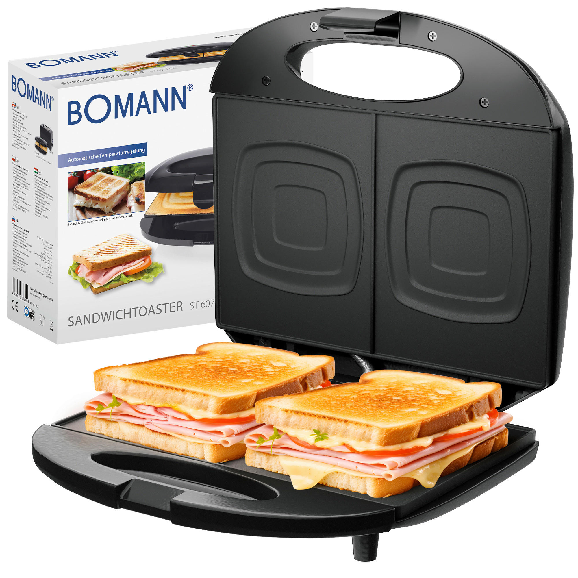 SANDWICHTOASTER  - Schwarz, Basics, Kunststoff/Metall (22.7/8.9/20.7cm) - Bomann