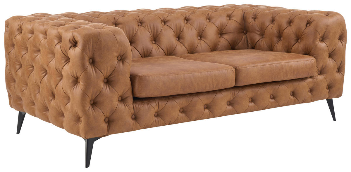 CHESTERFIELD-SOFA  in Lederlook Braun, Schwarz  - Schwarz/Braun, KONVENTIONELL, Textil/Metall (195/75/97cm) - Landscape