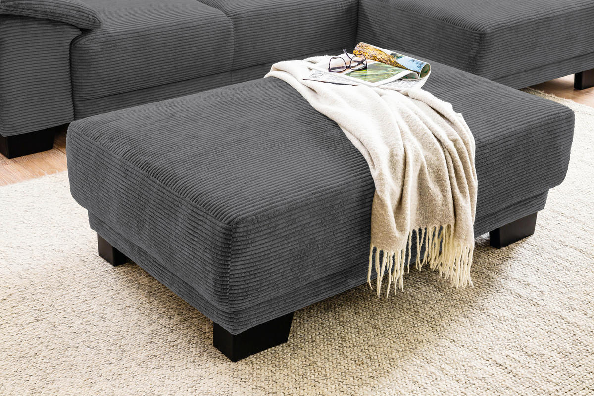 ECKSOFA in Cord Dunkelgrau  - Dunkelgrau/Schwarz, Design, Holz/Textil (270/174cm) - Pure Home Lifestyle
