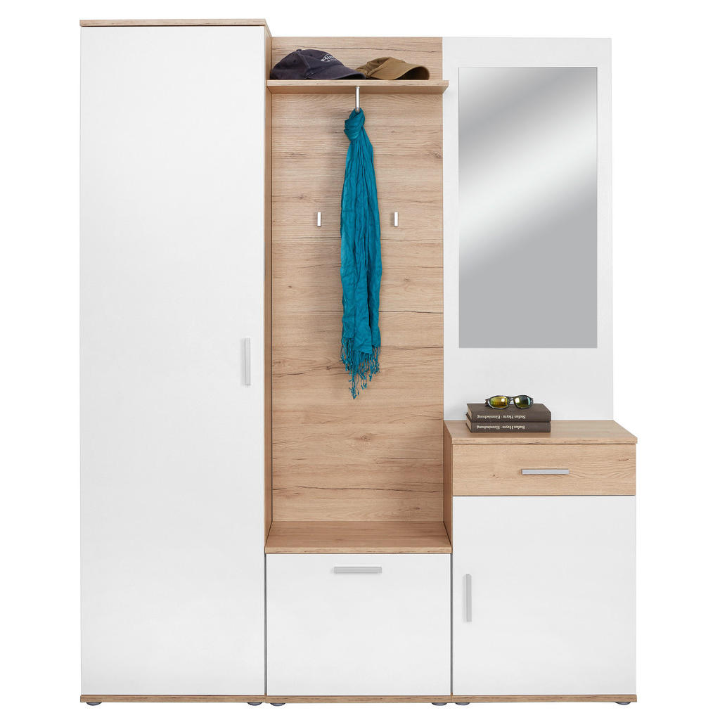 Garderobe Mia Eiche Dekor/Weiß B: 150 cm Mit Spiegel