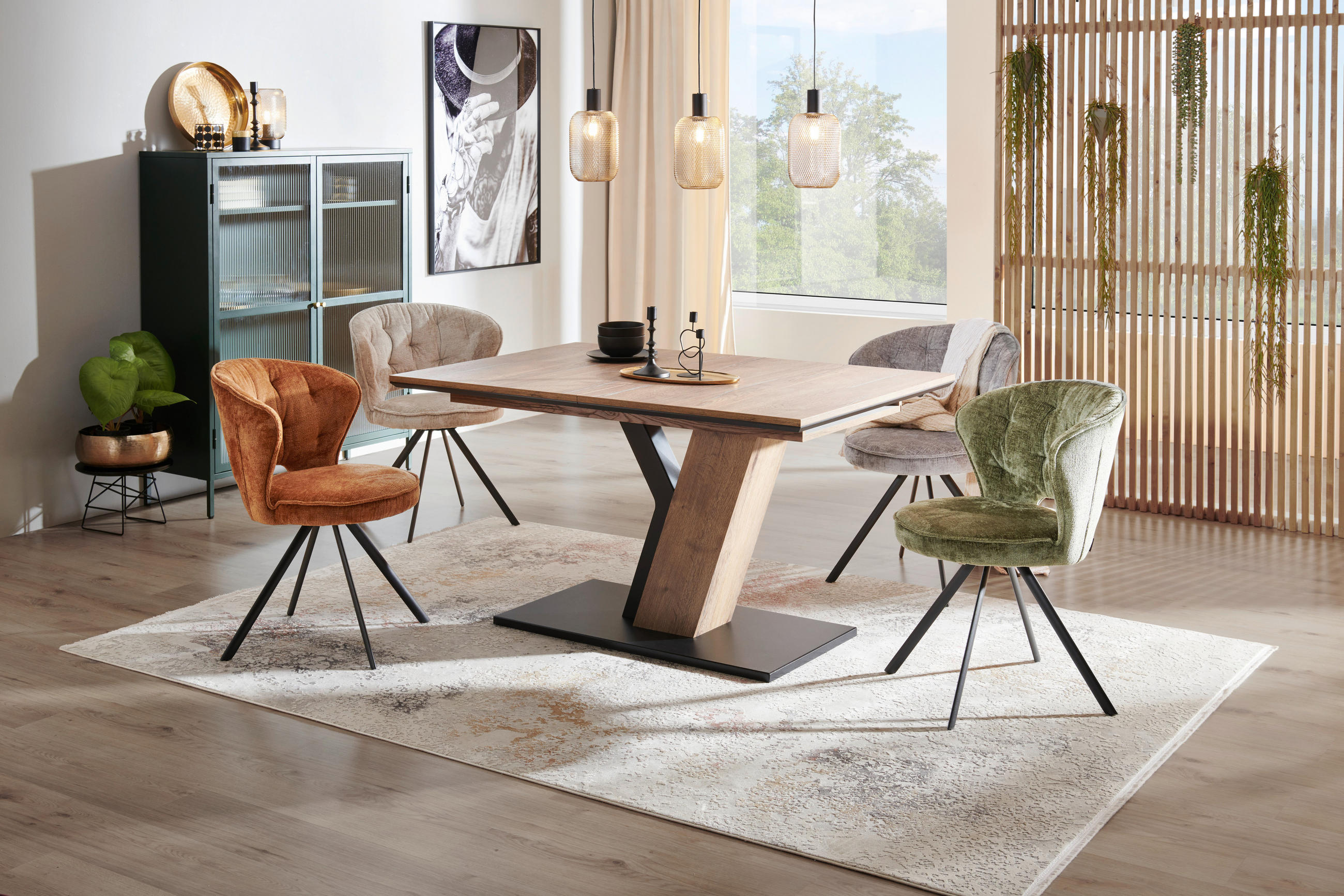 ESSTISCH in Holz 160-240/90/77 cm  - Eichefarben/Schwarz, KONVENTIONELL, Holz (160-240/90/77cm) - Valdera