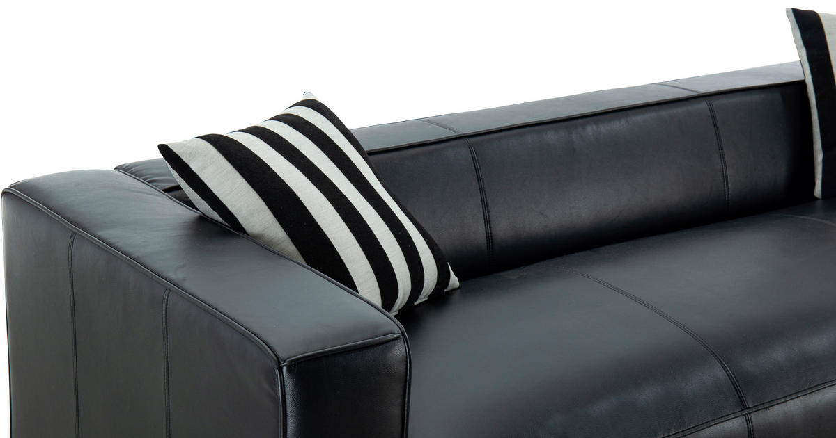 3-SITZER-SOFA LOTTA Lederlook Schwarz  - Schwarz/Weiß, Design, Kunststoff/Textil (232/66/95cm) - Livetastic