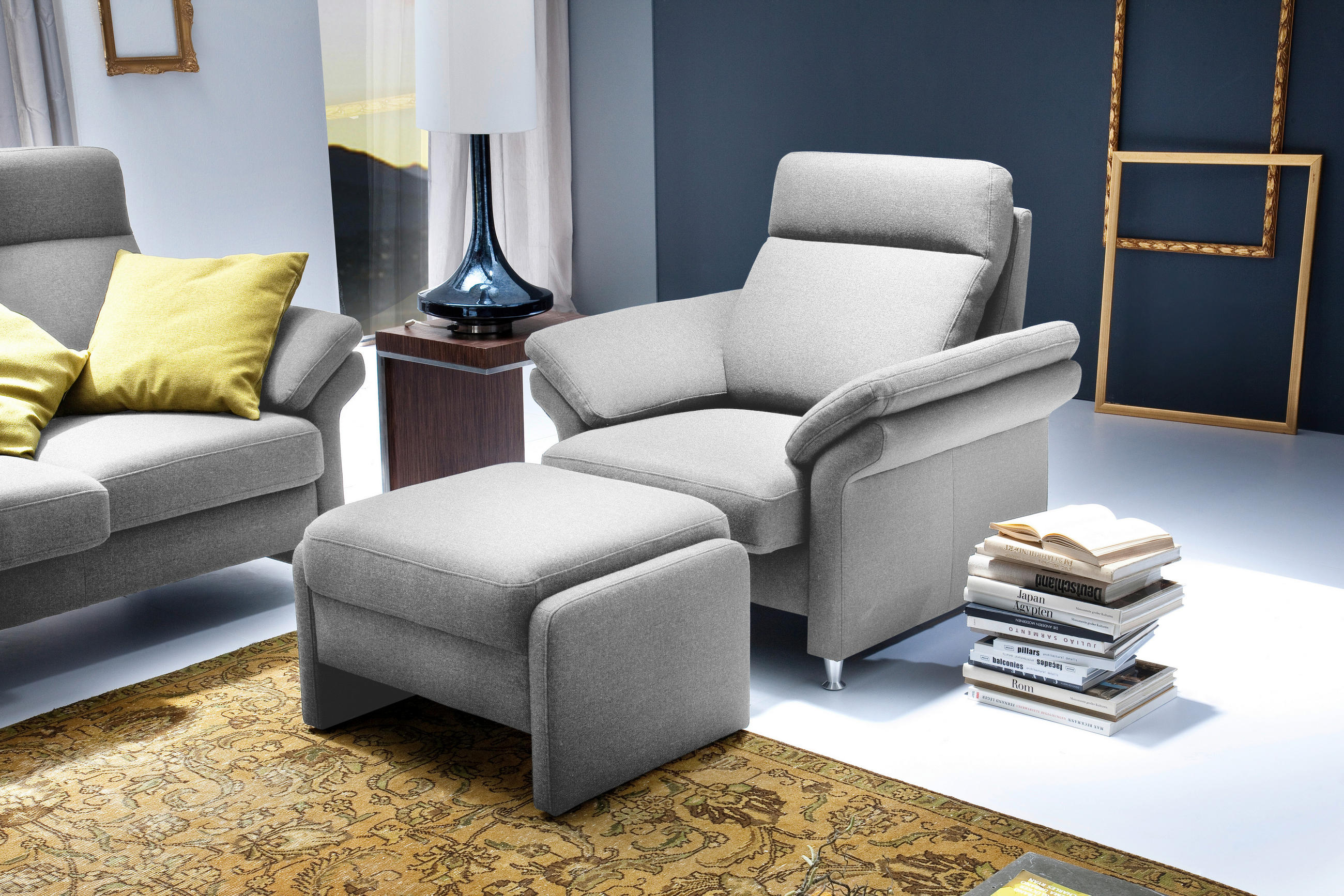 FERNSEHSESSEL in Flachgewebe Hellgrau  - Hellgrau/Alufarben, MODERN, Textil/Metall (96/103/89cm) - Pure Home Comfort