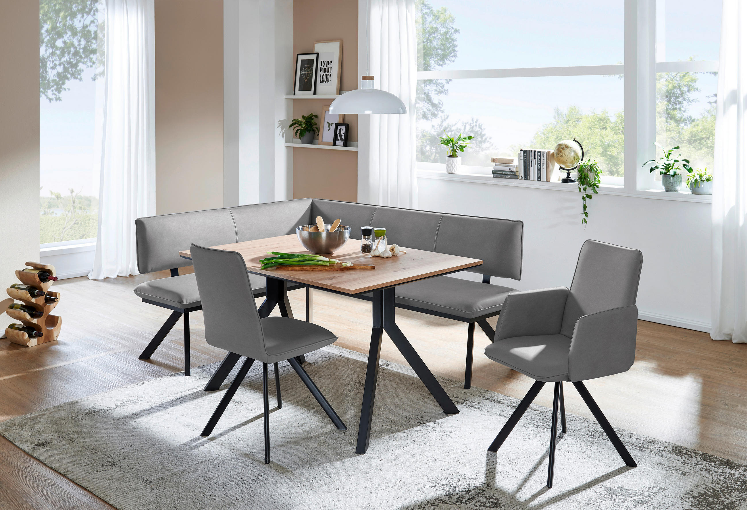 ECKBANK 150/190 cm  in Schwarz, Hellgrau  - Hellgrau/Schwarz, MODERN, Textil/Metall (150/190cm) - Cantus