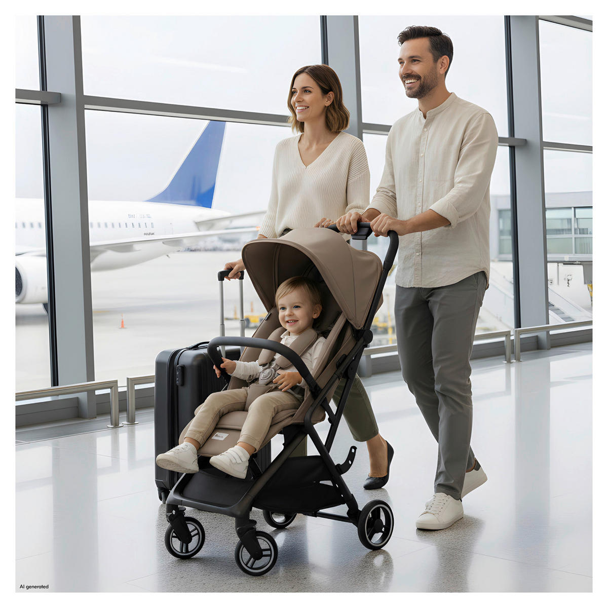 BUGGY Fly N Care  - Beigebraun/Schwarz, Basics, Textil/Metall (80/45/100cm) - Hauck