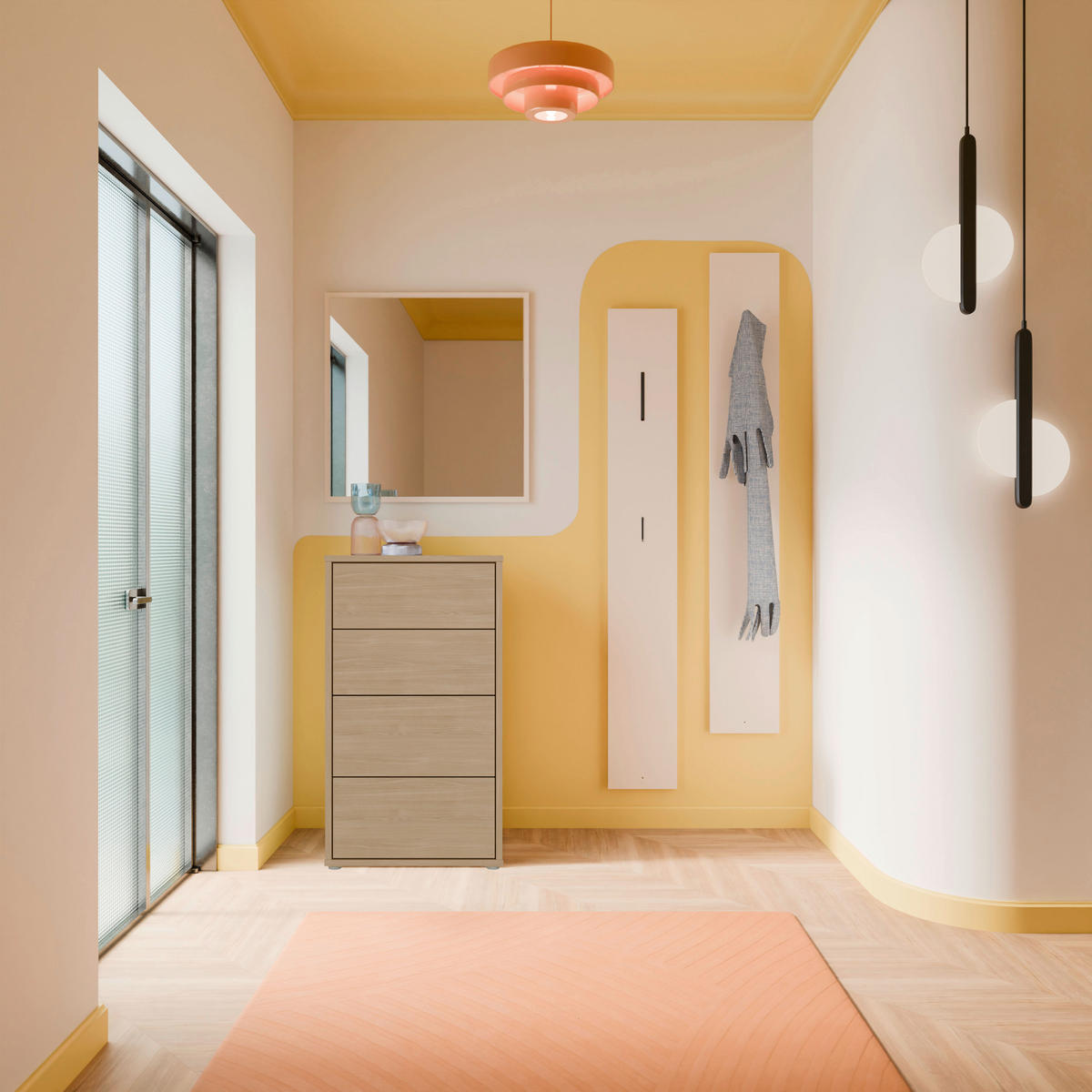 KOMMODE , 55/99/35 cm, 4 Schublade(n)  - Eichefarben/Silberfarben, Trend, Holzwerkstoff/Kunststoff (55/99/35cm) - Carryhome