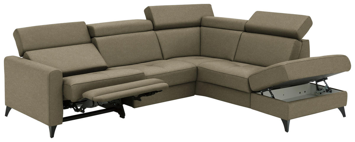 ECKSOFA Flachgewebe Graugrün  - Schwarz/Graugrün, Konventionell, Textil/Metall (276/214cm) - Beldomo System