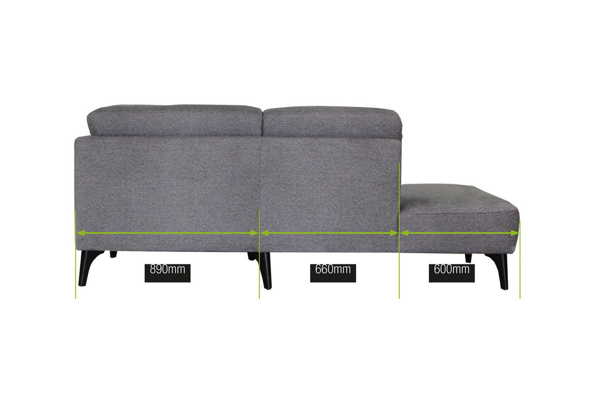 ECKSOFA Grau Flachgewebe  - Schwarz/Grau, KONVENTIONELL, Textil/Metall (218/255cm) - Elegando