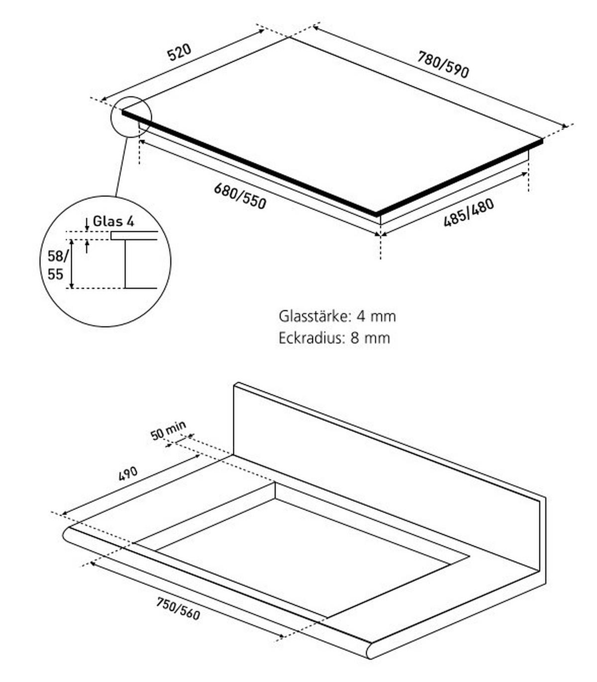 BACKOFENSET CLS903  - Schwarz, Basics, Glas/Metall (59,6/59,5/56,9cm) - Oranier