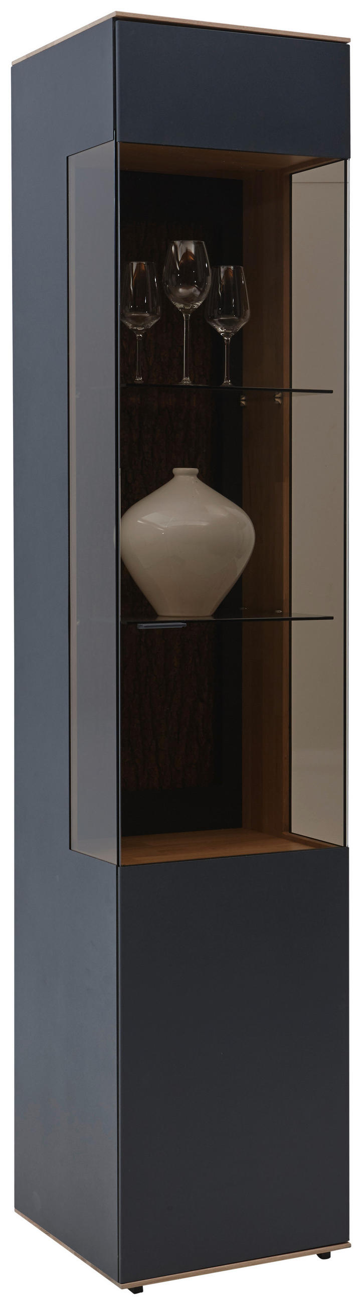 VITRINE in vollmassiv Kerneiche Anthrazit, Eichefarben  - Eichefarben/Anthrazit, Design, Glas/Holz (43/205/44cm) - Valnatura