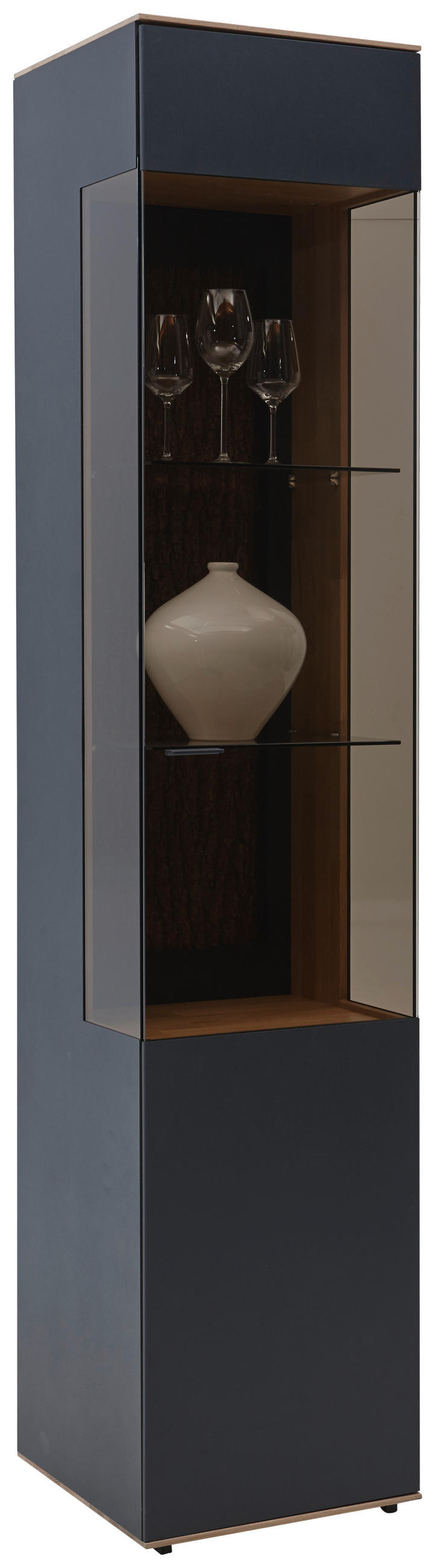 VITRINE Lavia in vollmassiv Kerneiche Anthrazit, Eichefarben  - Eichefarben/Anthrazit, Design, Glas/Holz (43/205/44cm) - Valnatura