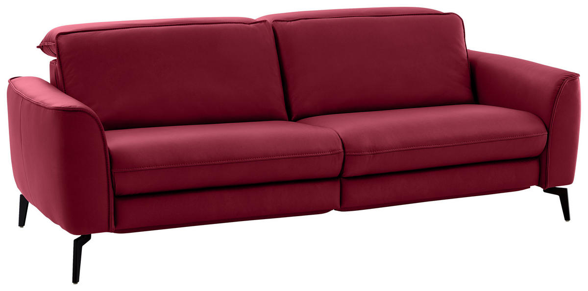 3-SITZER-SOFA in Echtleder Rot  - Rot/Schwarz, Natur, Leder/Metall (222/81/110cm) - Valdera