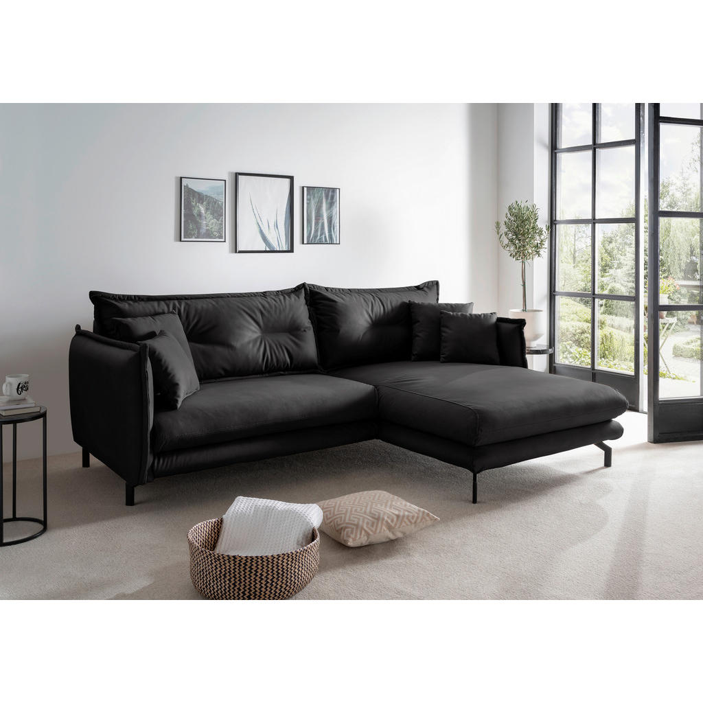 Thumbnail - Livetastic Ecksofa, Schwarz, Textil, 4-Sitzer, Füllung: Schaumstoff, L-Form, Ottomane rechts, 255x180 cm, Made in Europe...