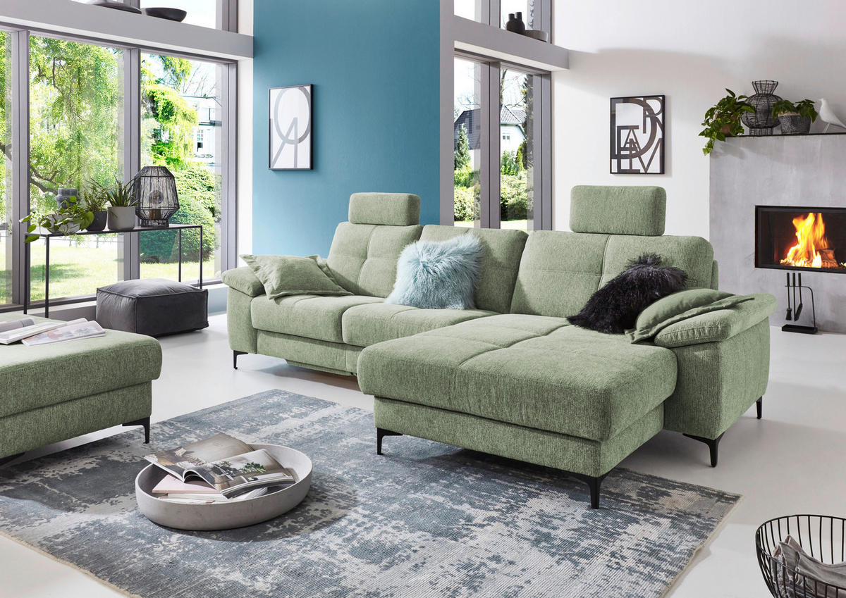 SJEDEĆA GARNITURA drvni materijal, tekstil  zelena   - zelena/boje kroma, Konvencionalno, drvni materijal/tekstil (296/87/162cm) - Pure Home Comfort