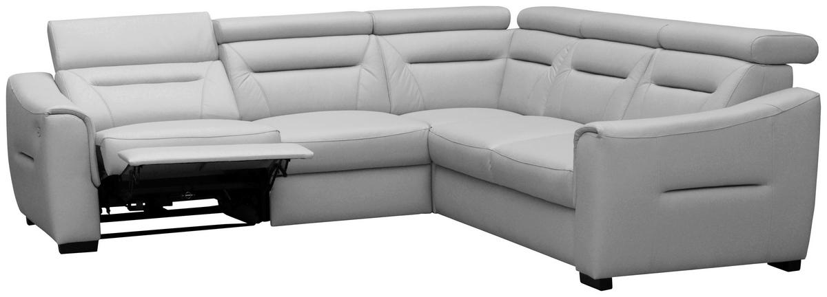 ECKSOFA  in Lederlook Echtleder Platinfarben  - Platinfarben/Wengefarben, Design, Leder/Holz (260/260cm) - Celina Home