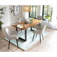 TISCHGRUPPE Hellgrau, Cognac  - Cognac/Hellgrau, MODERN, Holz/Textil (160/85/77cm) - Livetastic