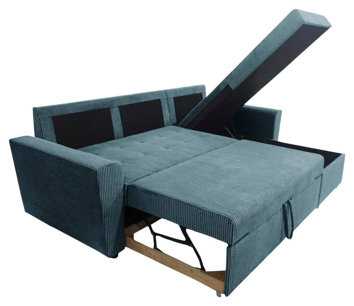 ECKSOFA TERMOLI Hellblau Cord Rückenkissen, Bettkasten  - Schwarz/Hellblau, Design, Kunststoff/Textil (231/155cm) - MID.YOU