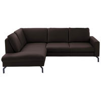 ECKSOFA Echtleder Dunkelbraun  - Dunkelbraun/Schwarz, Design, Leder/Metall (194/250cm) - Beldomo Premium