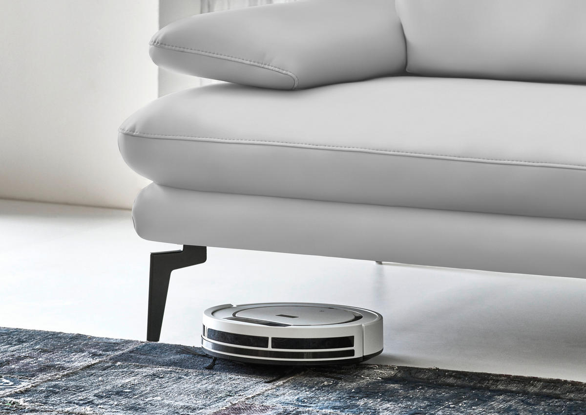 3-SITZER-SOFA in Echtleder Weiss  - Weiss/Schwarz, Design, Leder/Metall (222/86/104cm) - Dieter Knoll