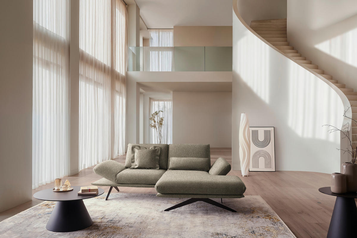 ECKSOFA Flachgewebe Hellbraun  - Hellbraun/Schwarz, Design, Textil/Metall (234/155cm) - Dieter Knoll