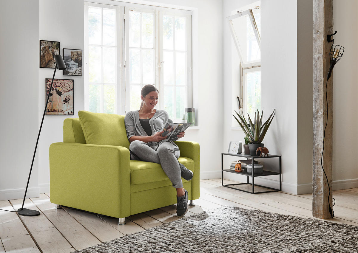 SCHLAFSESSEL Chenille Limette  - Limette/Alufarben, Konventionell, Textil/Metall (106/90/100cm) - Beldomo Style
