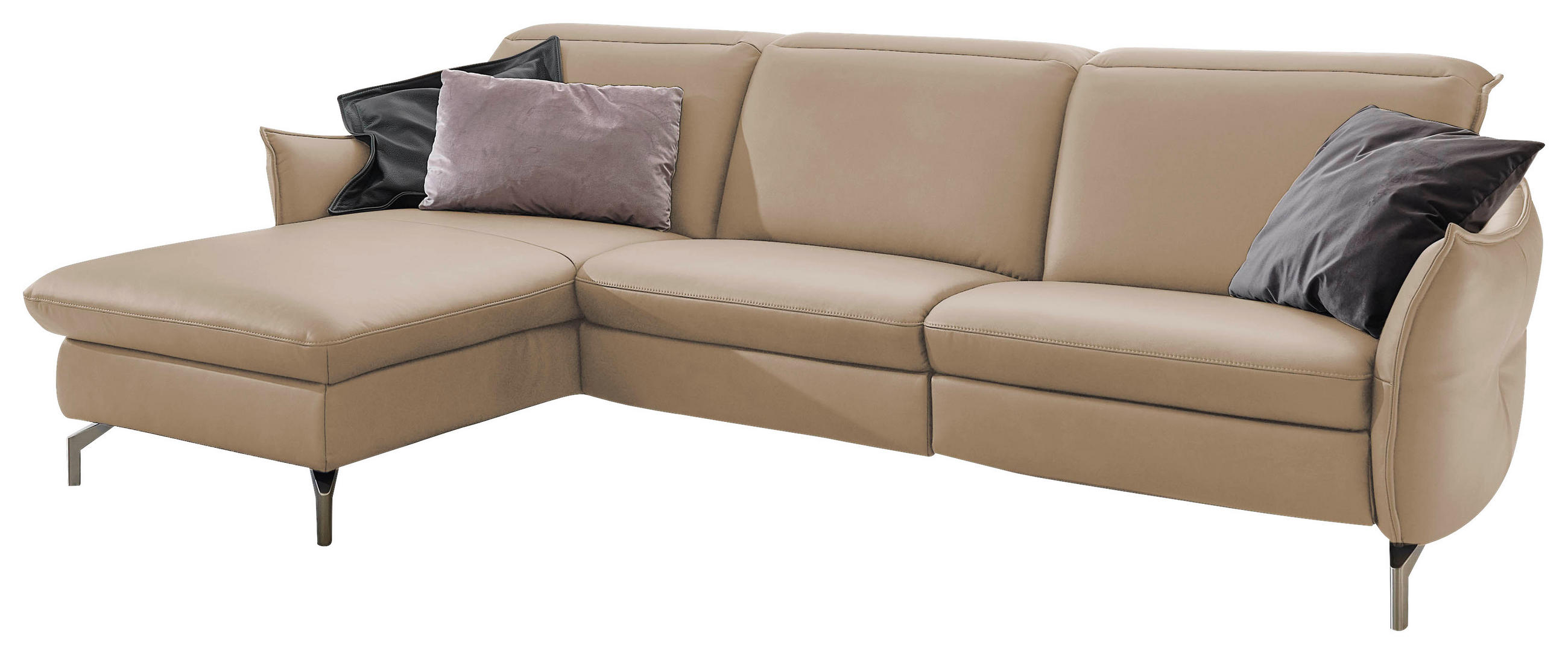 ECKSOFA in Lederlook (vegan) Sandfarben - Sandfarben/Nickelfarben, Modern, Textil/Metall (179/263cm) - Livetastic
