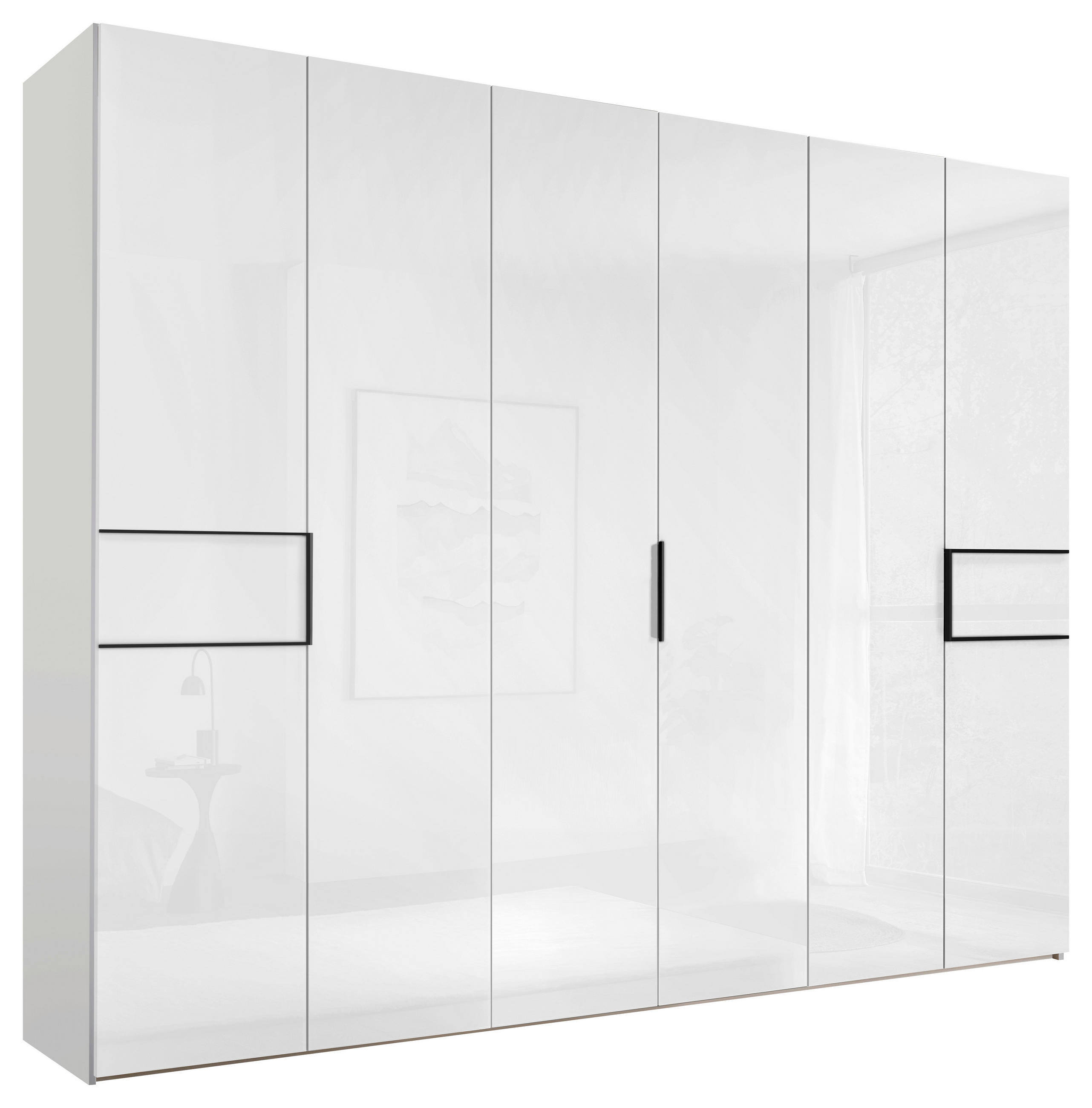 DREHTÜRENSCHRANK 298/222/63 cm,  in Weiß, 6-türig  - Schwarz/Weiß, Design, Glas/Holzwerkstoff (298/222/63cm) - Dieter Knoll