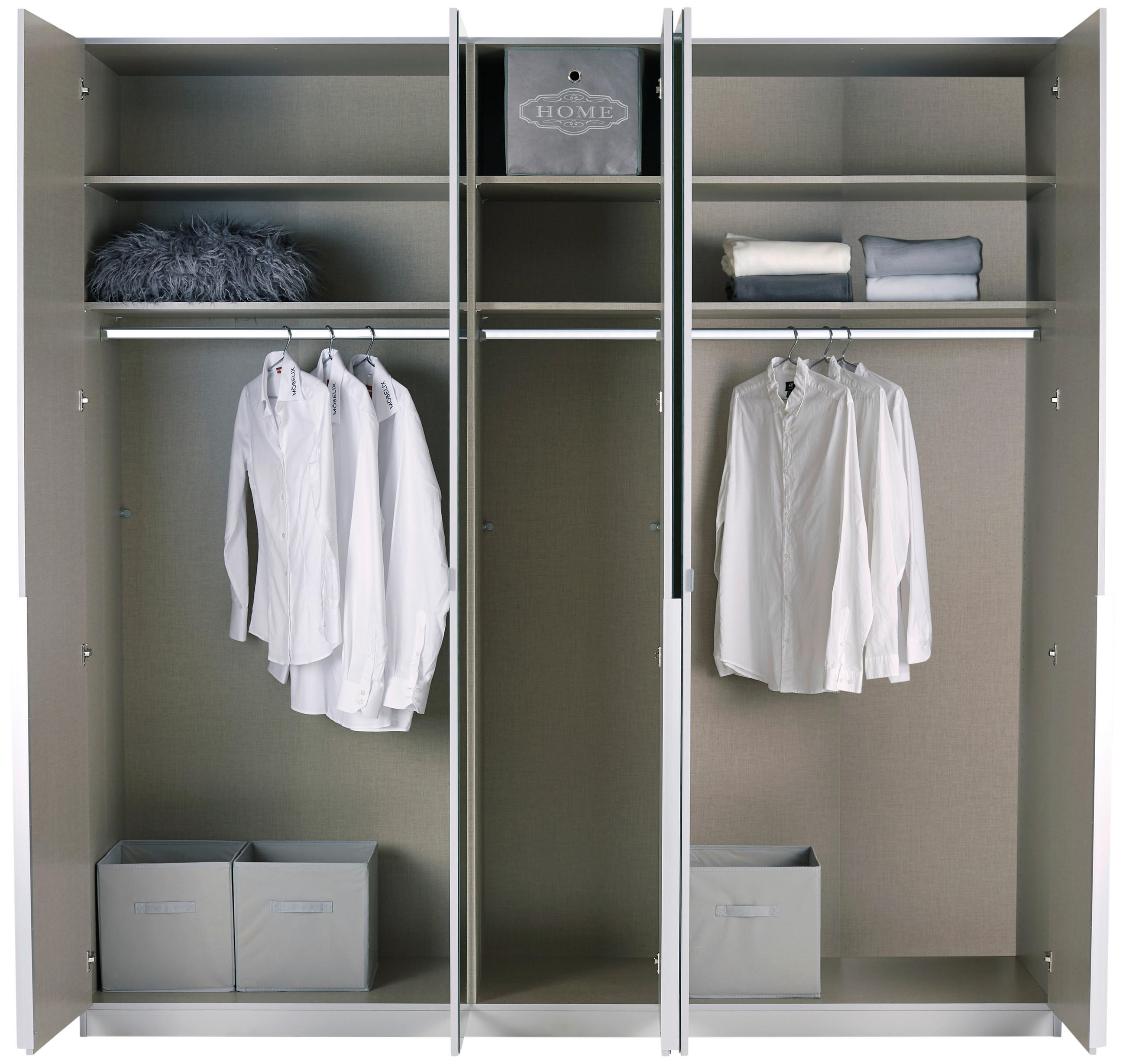 GARDEROB MED GÅNGJÄRN 226/229/54 cm 5-dörrar - ljusgrå/aluminiumfärg, Modern, trämaterial (226/229/54cm) - Rauch Möbel